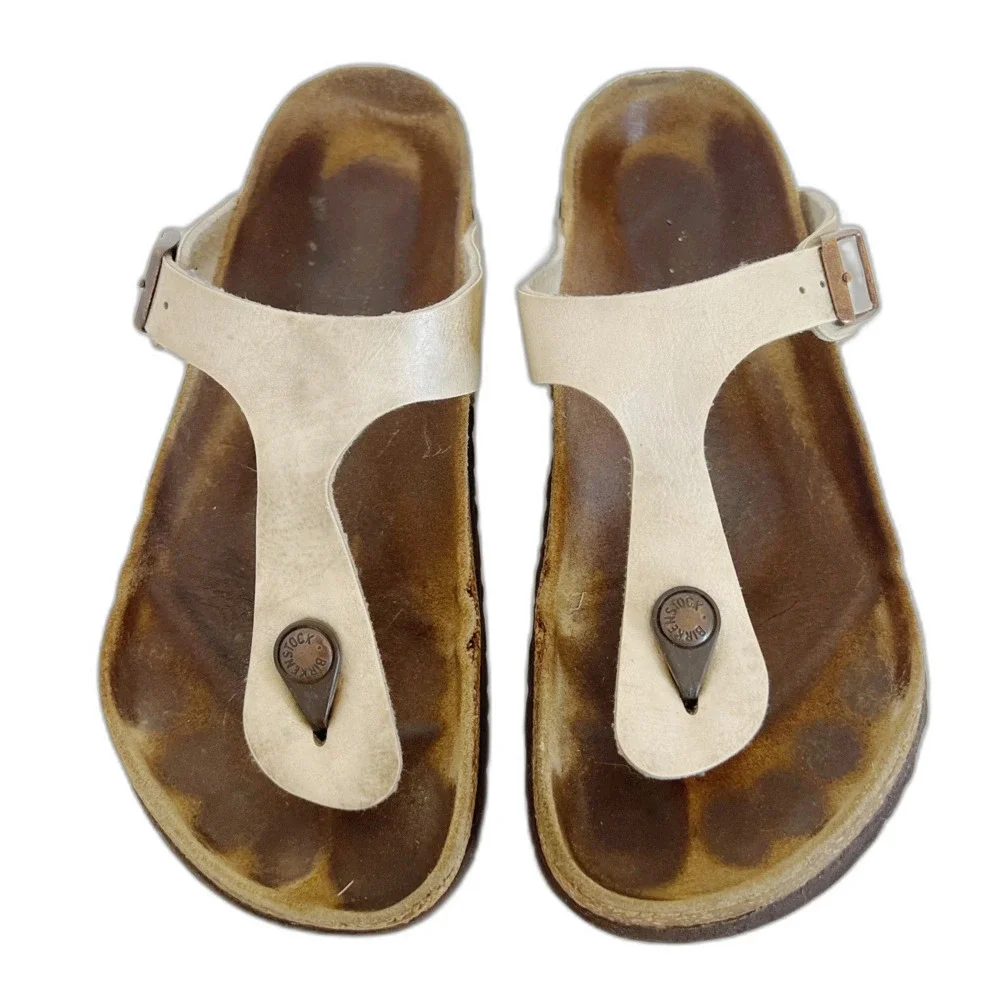 Birkenstock Giza Sandals in Graceful Pearl White Flip Flops Size 7-7.5 - Picture 6 of 8